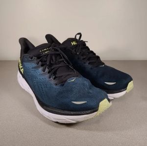 Hoka One One Clifton 8 Running Men Shoes Size 15 2E WIDE Teal Athletic Lace Up.